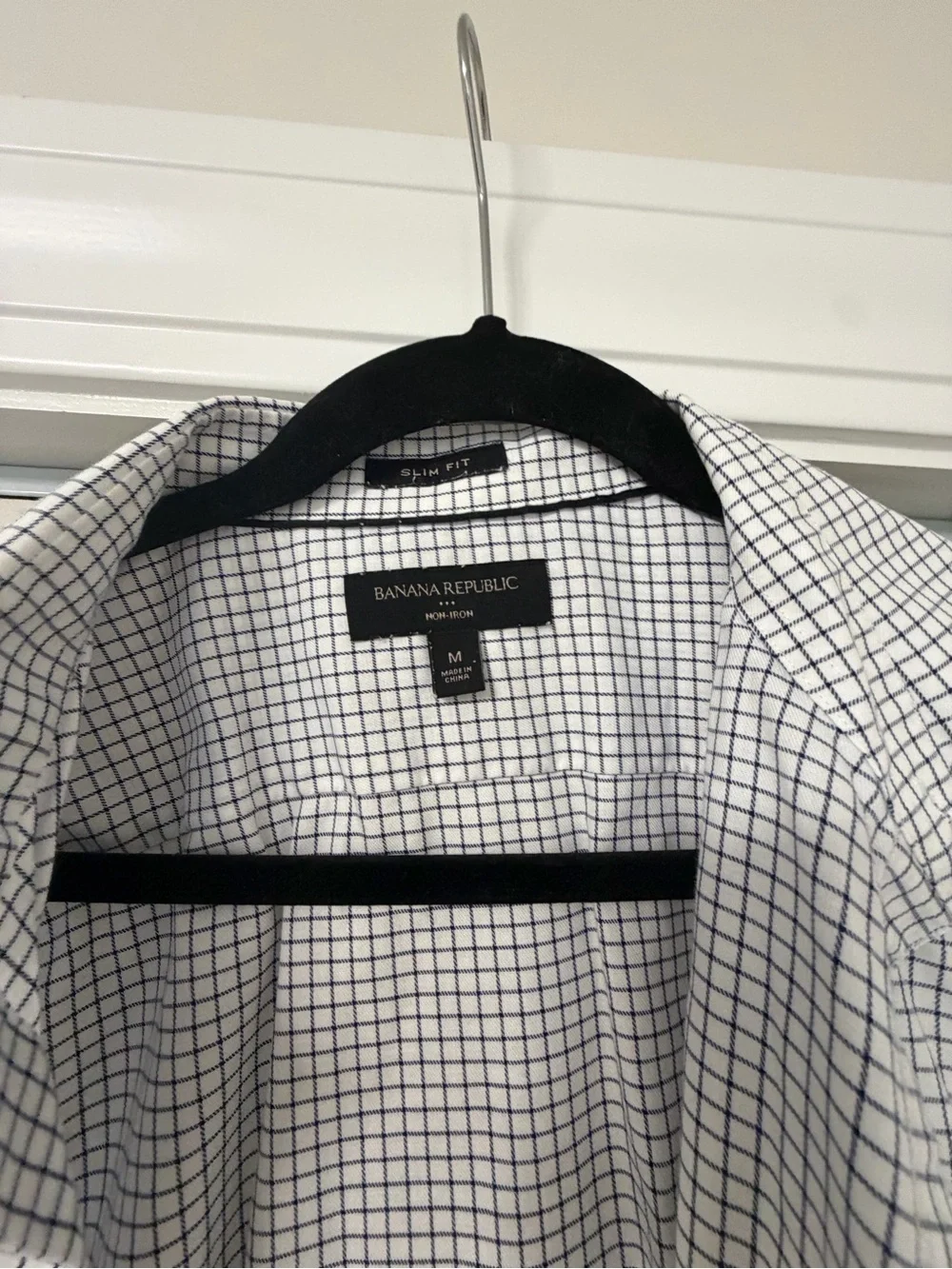Banana Republic White and Blue Check Dress Shirt